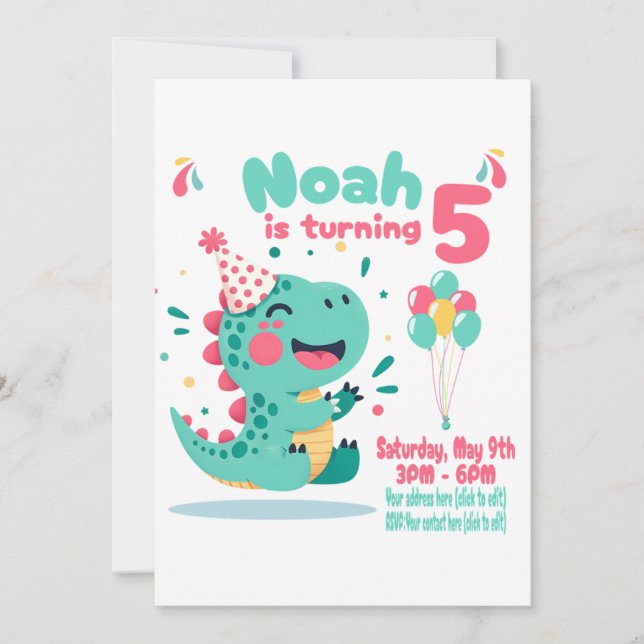 Invitation Carton d'invitation d'anniversaire Dinosaure pour  (Devant)