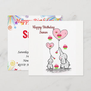 Invitation Carton d'invitation d'anniversaire éléphant