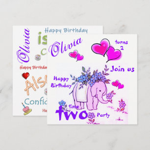 Invitation Carton d'invitation d'anniversaire éléphant