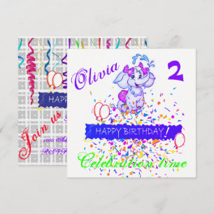 Invitation Carton d'invitation d'anniversaire éléphant
