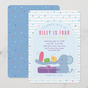Invitation Carton d'invitation d'anniversaire Éléphant au lon