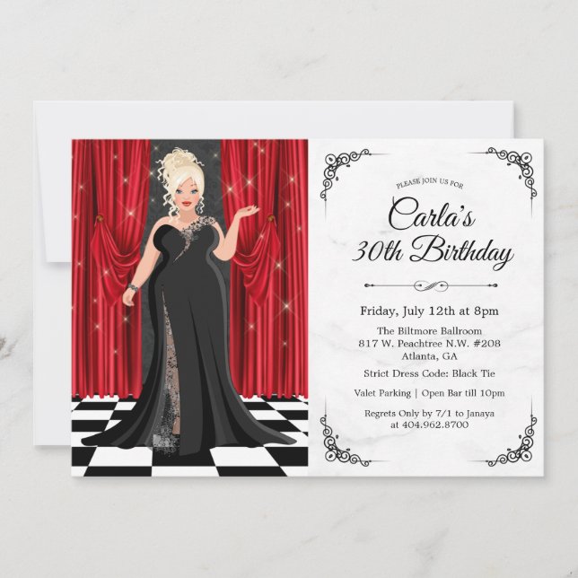 Invitation Carton d'invitation d'anniversaire en robe élégant (Devant)