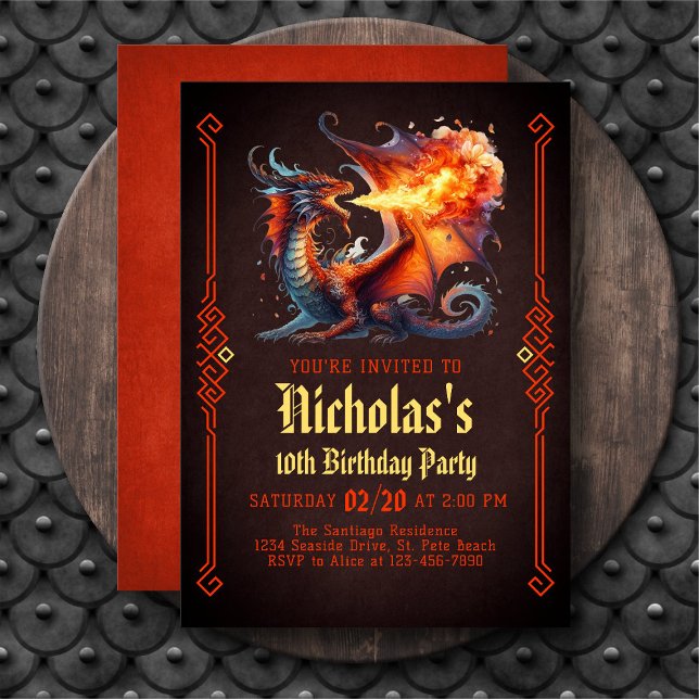 Invitation Carton d'invitation d'anniversaire Fantasy Dragon  (Créateur téléchargé)