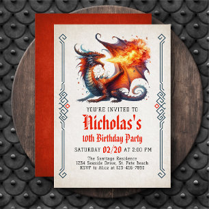 Invitation Carton d'invitation d'anniversaire Fantasy Dragon 