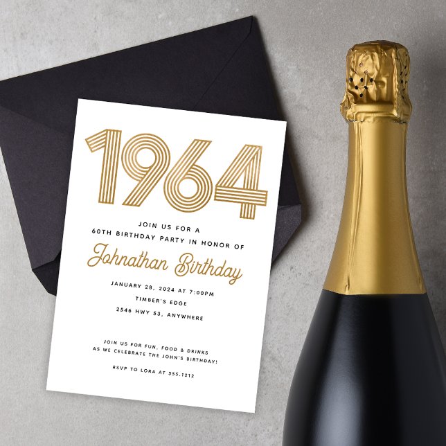 Invitation Carton d'invitation d'anniversaire Faux Or Noir Bl (Créateur téléchargé)