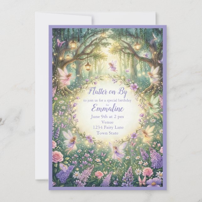 Invitation Carton d'invitation d'anniversaire Fée Violette Fl (Devant)