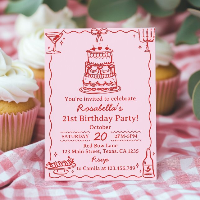 Invitation Carton d'invitation d'anniversaire Fille avec ruba (Créateur téléchargé)