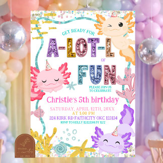 Invitation Carton d'invitation d'anniversaire fille Axolotl p