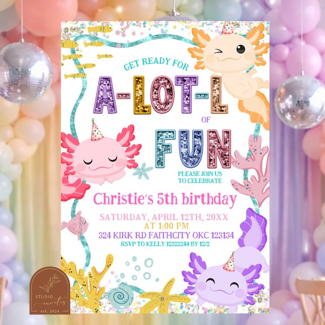 Invitation Carton d'invitation d'anniversaire fille Axolotl p (Créateur téléchargé)