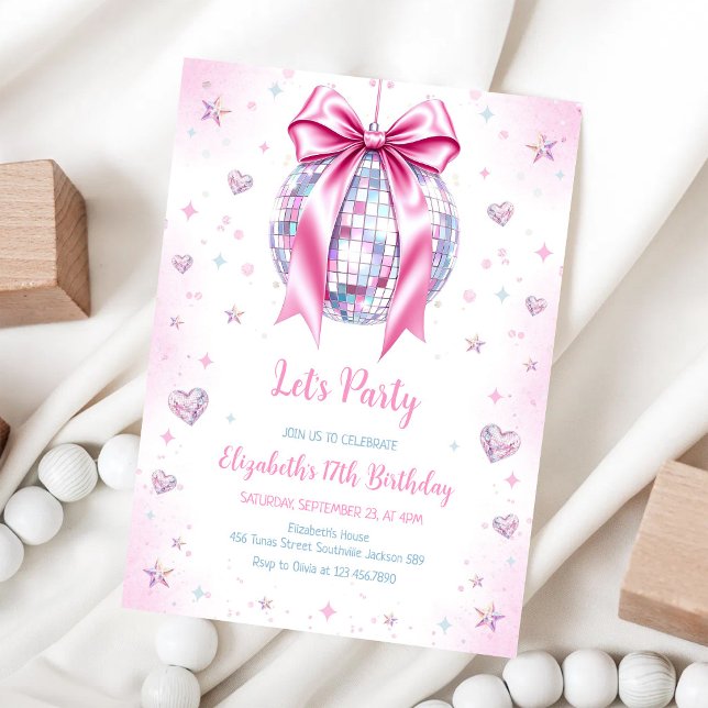 Invitation Carton d'invitation d'anniversaire fille boule dis (Créateur téléchargé)