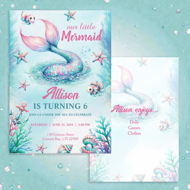 Invitation Carton d'invitation d'anniversaire fille queue de  (Créateur téléchargé)