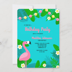 Invitation Carton d'invitation d'anniversaire Flamant Rose