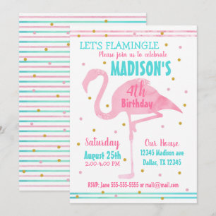 Invitation Carton d'invitation d'anniversaire Flamant Rose Aq