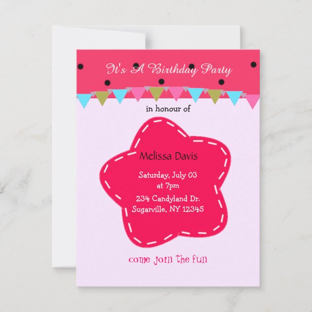 Invitation Carton d'invitation d'anniversaire Fleur rose fonc (Devant)