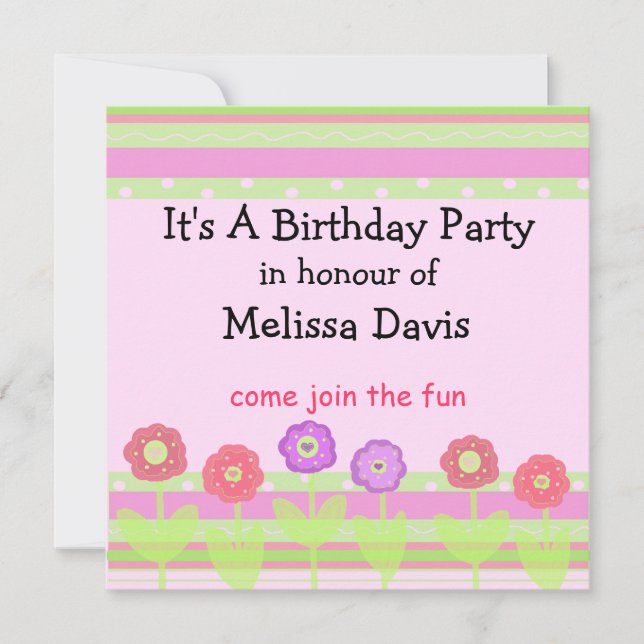 Invitation Carton d'invitation d'anniversaire Fleurs et rayur (Devant)