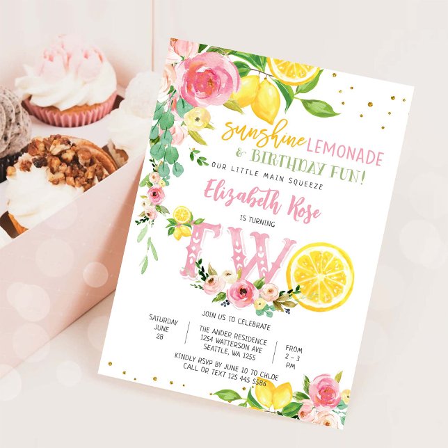 Invitation Carton d'invitation d'anniversaire floral au citro (Créateur téléchargé)