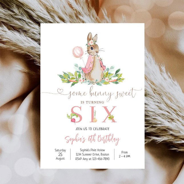 Invitation Carton d'invitation d'anniversaire floral de lapin (Créateur téléchargé)