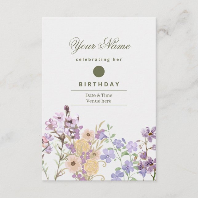 Invitation Carton d'invitation d'anniversaire floral pourpre  (Devant)