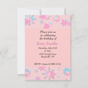 Invitation Carton d'invitation d'anniversaire floral rose fan