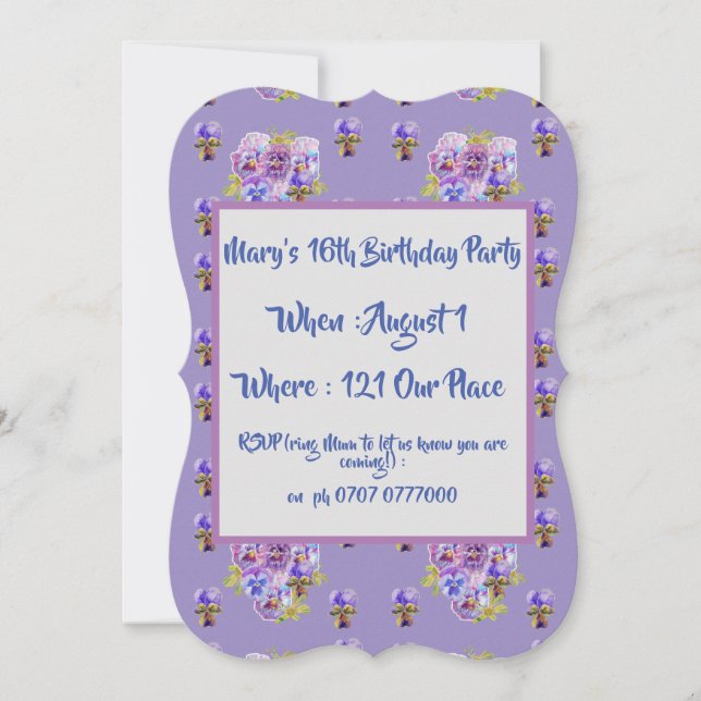 Invitation Carton d'invitation d'anniversaire floral violet p (Devant)