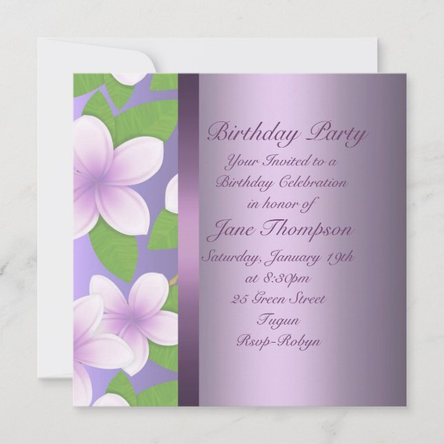 Invitation Carton d'invitation d'anniversaire Frangipani viol (Devant)
