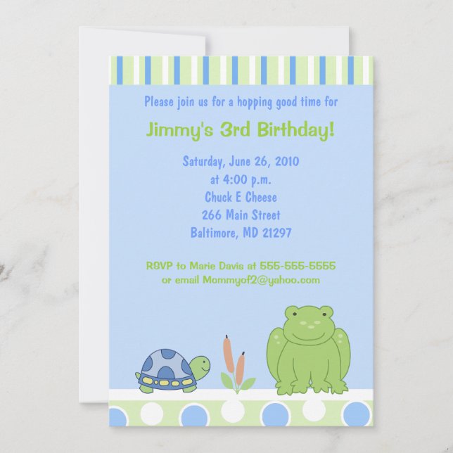 Invitation Carton d'invitation d'anniversaire Friendly Frog & (Devant)