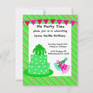 Invitation Carton d'invitation d'anniversaire Gâteau vert et