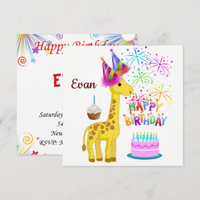 Invitation Carton d'invitation d'anniversaire girafe (Devant / Derrière)