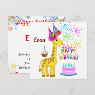 Invitation Carton d'invitation d'anniversaire girafe