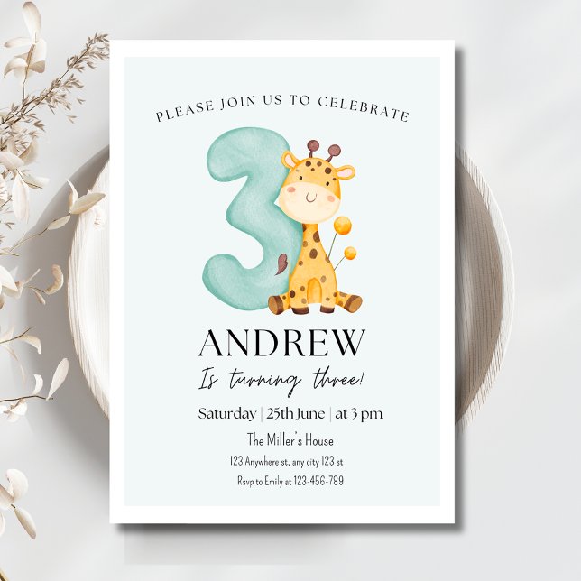 Invitation Carton d'invitation d'anniversaire girafe, Minimal (Créateur téléchargé)