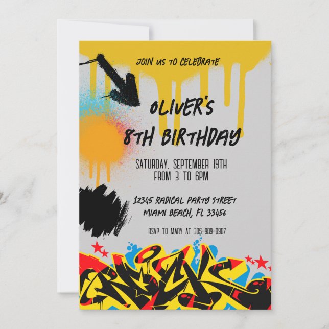 Invitation Carton d'invitation d'anniversaire graffiti peintu (Devant)