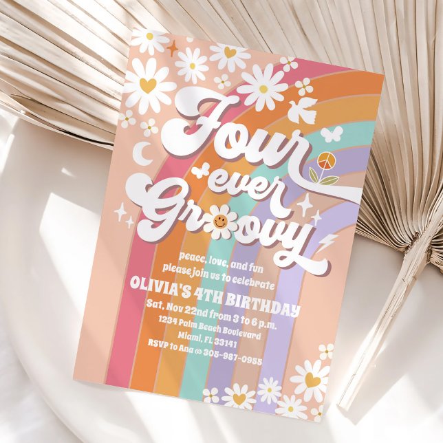 Invitation Carton d'invitation d'anniversaire Groovy Rainbow  (Créateur téléchargé)