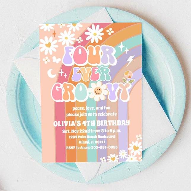 Invitation Carton d'invitation d'anniversaire Groovy Rainbow  (Créateur téléchargé)
