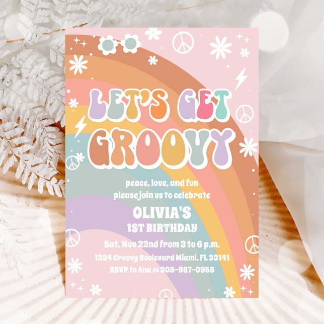 Invitation Carton d'invitation d'anniversaire Groovy Rétro Ar (Créateur téléchargé)