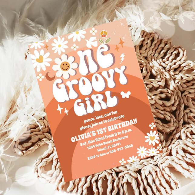 Invitation Carton d'invitation d'anniversaire Groovy Retro Da (Créateur téléchargé)