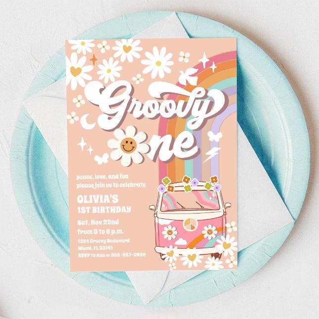 Invitation Carton d'invitation d'anniversaire Groovy Retro Da (Créateur téléchargé)