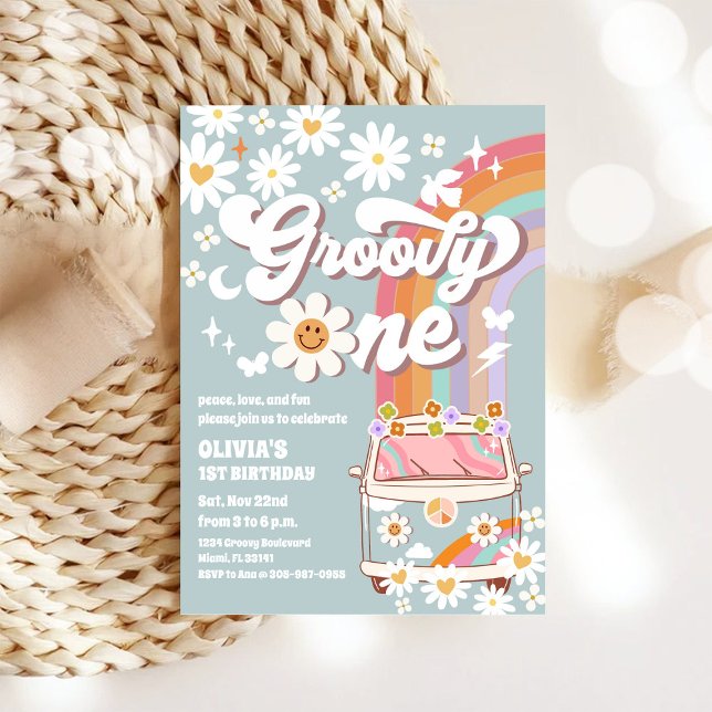 Invitation Carton d'invitation d'anniversaire Groovy Retro Da (Créateur téléchargé)