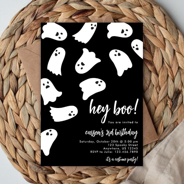 Invitation Carton d'invitation d'anniversaire Hey Boo Ghost (Créateur téléchargé)
