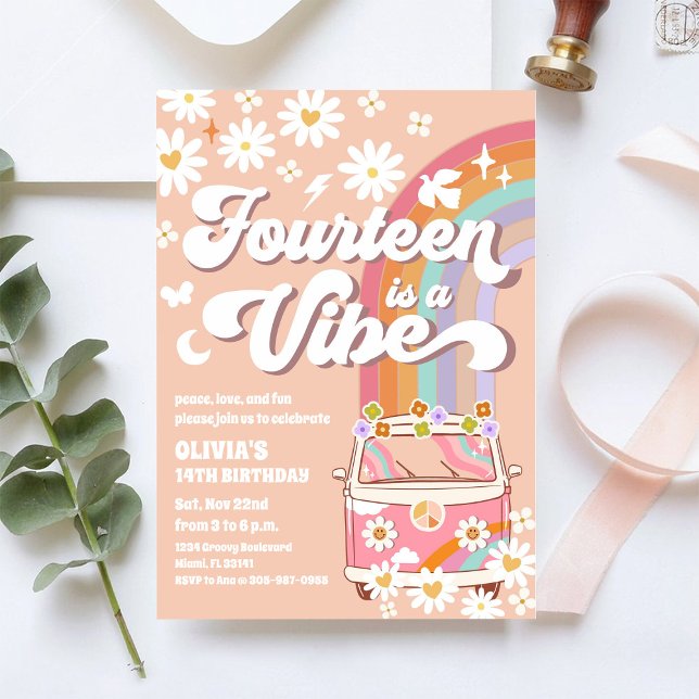 Invitation Carton d'invitation d'anniversaire Hippie Rétro Ar (Créateur téléchargé)
