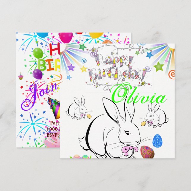 Invitation Carton d'invitation d'anniversaire Lapin (Devant / Derrière)