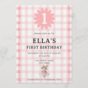 Invitation Carton d'invitation d'anniversaire Lapin à carreau