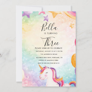 Invitation Carton d'invitation d'anniversaire licorne arc-en-