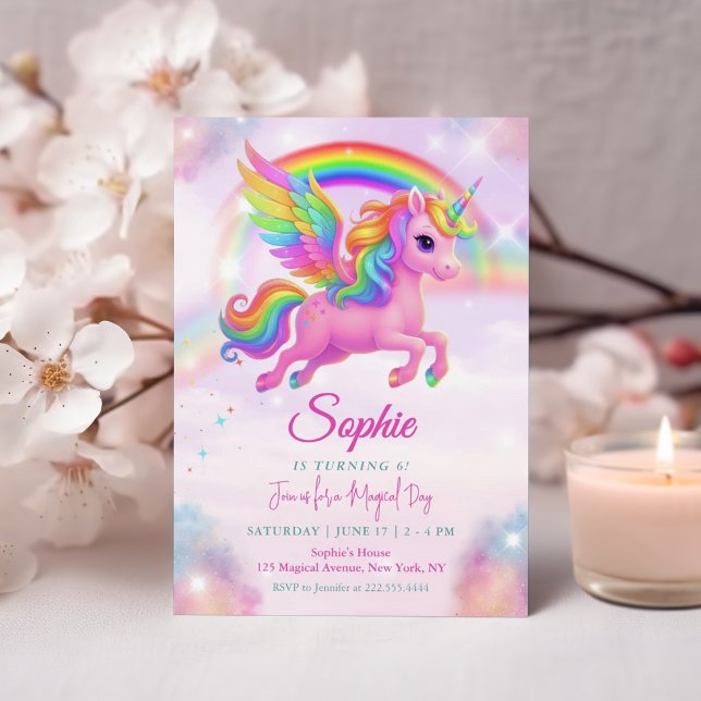 Invitation Carton d'invitation d'anniversaire Licorne Arc-en- (Créateur téléchargé)