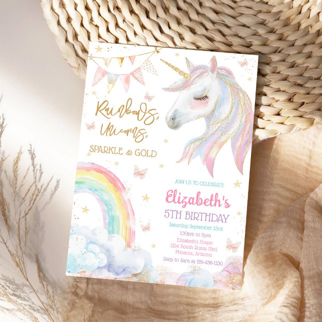 Invitation Carton d'invitation d'anniversaire Licorne Arc-en- (Créateur téléchargé)