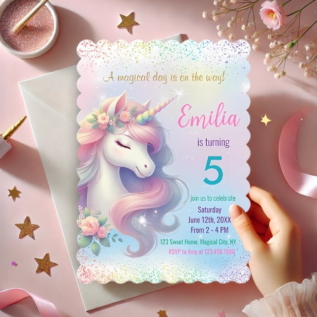 Invitation Carton d'invitation d'anniversaire Licorne Arc-en- (Créateur téléchargé)