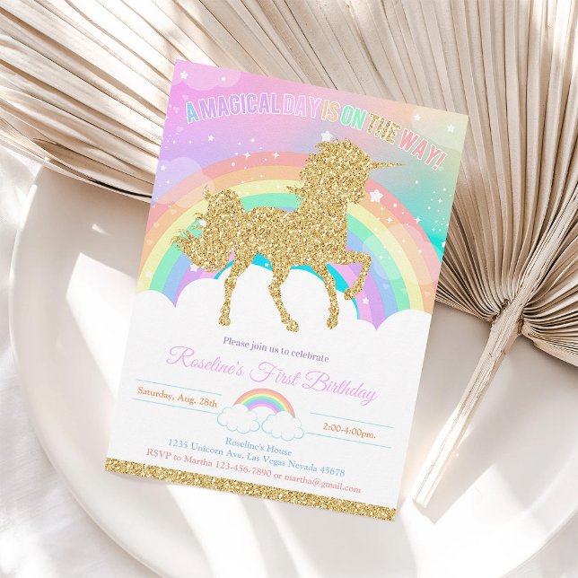 Invitation Carton d'invitation d'anniversaire licorne arc-en- (Créateur téléchargé)