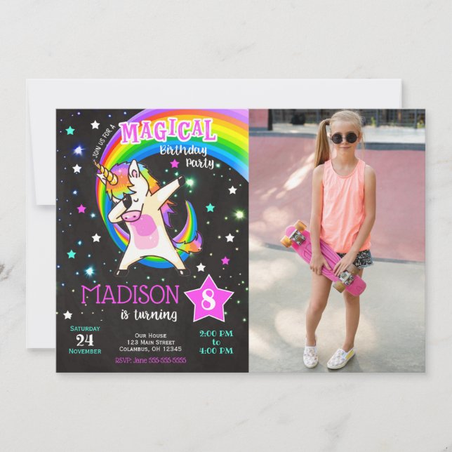 Invitation Carton d'invitation d'anniversaire Licorne Dabbing (Devant)