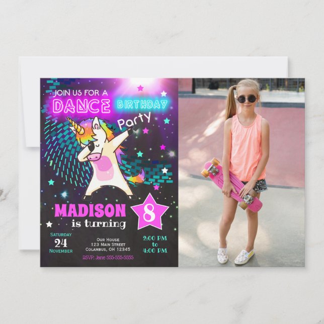 Invitation Carton d'invitation d'anniversaire Licorne Dabbing (Devant)