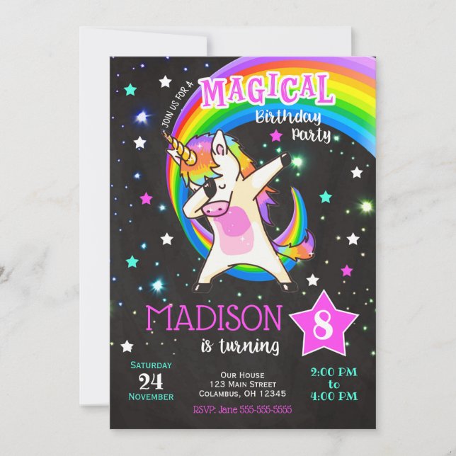 Invitation Carton d'invitation d'anniversaire Licorne Dabbing (Devant)