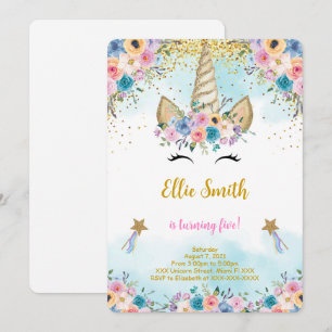 Invitation Carton d'invitation d'anniversaire licorne florale